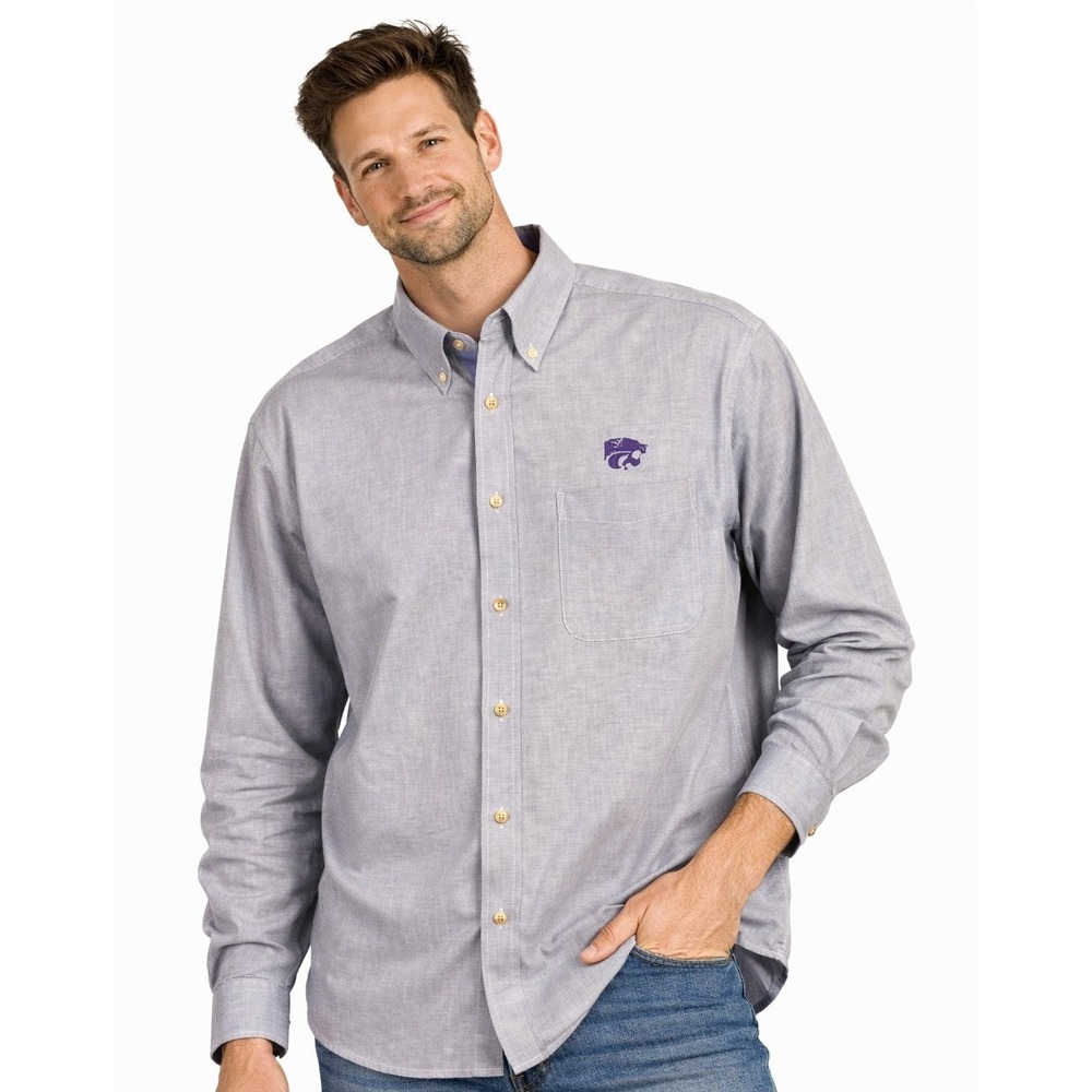 BAW Athletic Wear Button Down Shirt Men LG Purple Houndstooth K-State Wildcats‎